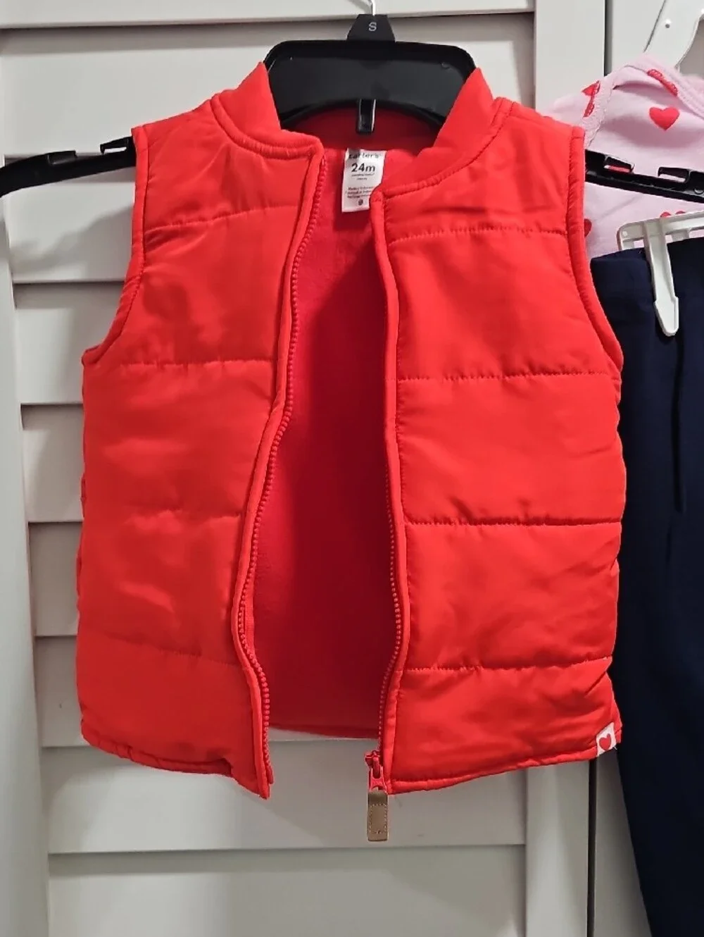 Carter's Red Puffer Vest with Pink Heart Tee and Navy Leggings